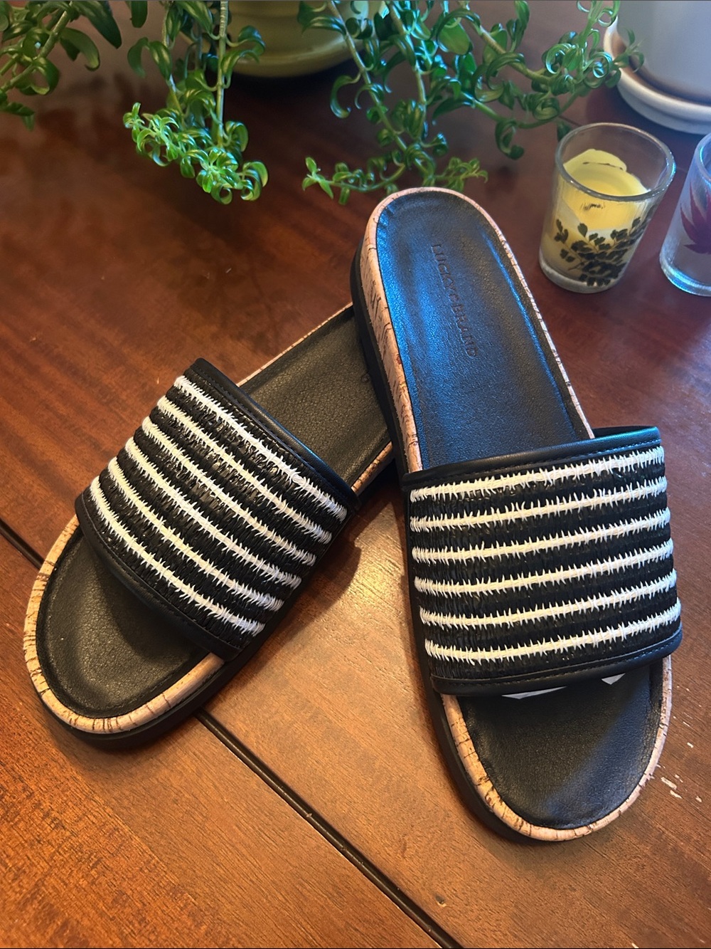 Women’s Lucky Brand Black & White Stripe Slide Sandals
